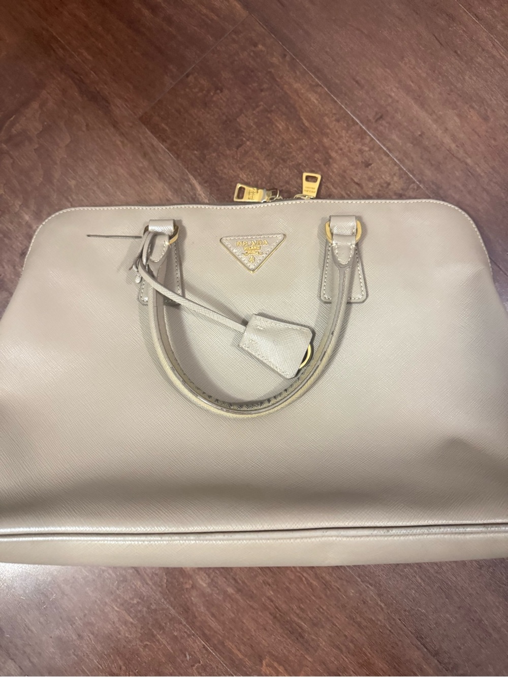 Prada Taupe Saffiano Leather Satchel with Gold Hardware